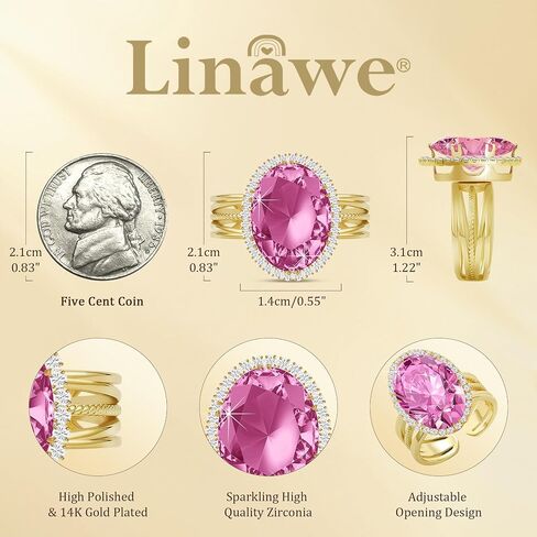 Linawe Birthstone Chunky Adjustable Rings for Women, Gold/Silver/Rose Gold Statement Rings, Imitation Diamond Fake Gemstone Crystal Cocktail Ring, Cubic Zirconia Costume Jewelry in Kuwait