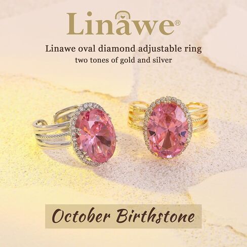 Linawe Birthstone Chunky Adjustable Rings for Women, Gold/Silver/Rose Gold Statement Rings, Imitation Diamond Fake Gemstone Crystal Cocktail Ring, Cubic Zirconia Costume Jewelry in Kuwait
