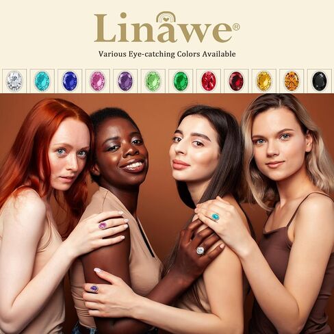 Linawe Birthstone Chunky Adjustable Rings for Women, Gold/Silver/Rose Gold Statement Rings, Imitation Diamond Fake Gemstone Crystal Cocktail Ring, Cubic Zirconia Costume Jewelry in Kuwait