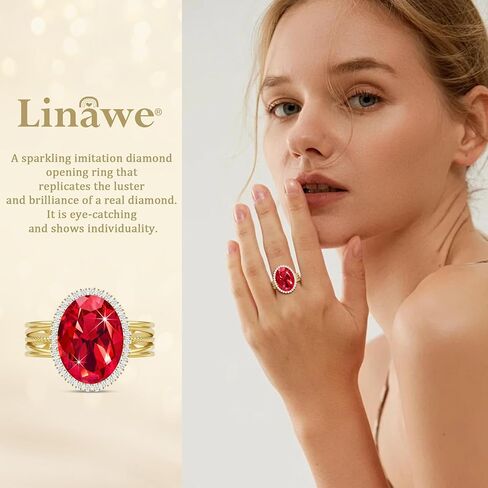 Linawe Birthstone Chunky Adjustable Rings for Women, Gold/Silver/Rose Gold Statement Rings, Imitation Diamond Fake Gemstone Crystal Cocktail Ring, Cubic Zirconia Costume Jewelry in Kuwait
