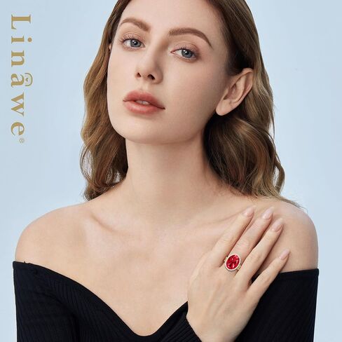 Linawe Birthstone Chunky Adjustable Rings for Women, Gold/Silver/Rose Gold Statement Rings, Imitation Diamond Fake Gemstone Crystal Cocktail Ring, Cubic Zirconia Costume Jewelry in Kuwait