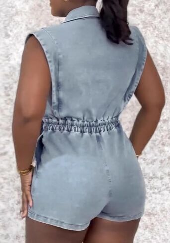 Famnbro Womens Denim Romper Y2k Sleeveless V Neck Lapel Blazers Vest Work Business Short Jeans Jumpsuits in Kuwait