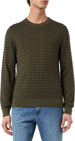HUGO Men's Grid Pattern Cotton Knit Sweater in Saudi Arabia