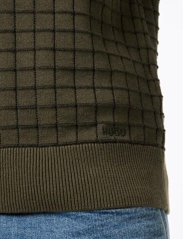 HUGO Men's Grid Pattern Cotton Knit Sweater in Saudi Arabia