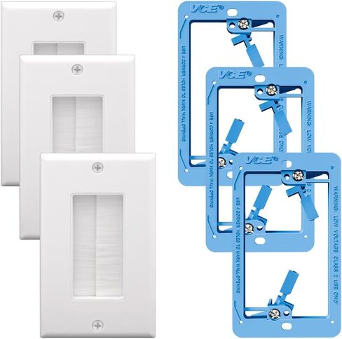 VCE Brush Wall Plate with Mounting Bracket 3-Pack, Cable Pass Through Insert with UL Listed Single Gang Wall Cover for Low Voltage Cables, Cord Hider for Wall Mount TV, Home Theater System, White in Saudi Arabia