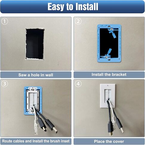 VCE Brush Wall Plate with Mounting Bracket 3-Pack, Cable Pass Through Insert with UL Listed Single Gang Wall Cover for Low Voltage Cables, Cord Hider for Wall Mount TV, Home Theater System, White in Saudi Arabia