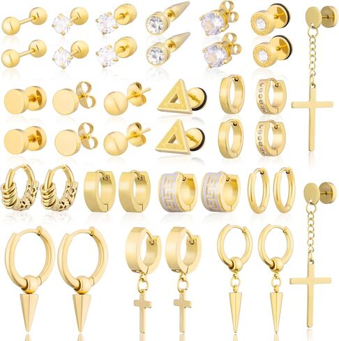 XIANNVXI 20 Pairs Earrings for Men Stainless Steel Small Hoop Earrings Cross Dangle Hypoallergenic Piercing Jewelry for Men Women in Saudi Arabia