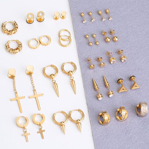 XIANNVXI 20 Pairs Earrings for Men Stainless Steel Small Hoop Earrings Cross Dangle Hypoallergenic Piercing Jewelry for Men Women in Saudi Arabia