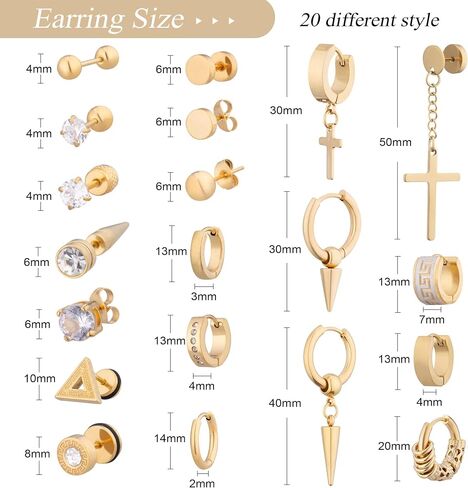 XIANNVXI 20 Pairs Earrings for Men Stainless Steel Small Hoop Earrings Cross Dangle Hypoallergenic Piercing Jewelry for Men Women in Saudi Arabia