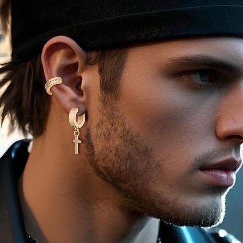 XIANNVXI 20 Pairs Earrings for Men Stainless Steel Small Hoop Earrings Cross Dangle Hypoallergenic Piercing Jewelry for Men Women in Saudi Arabia