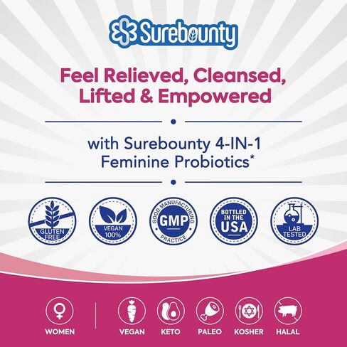 Probiotics for Women, 120 Billion CFU 34 Strains, Prebiotics + Digestive Enzymes + Cranberry, 4-in-1 Feminine Probiotic, Digestive & Vaginal Support, 30ct in Kuwait