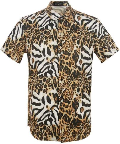 Men's Leopard Printed Disco Shirts Short Sleeve Button Down Casual Shirt in Saudi Arabia