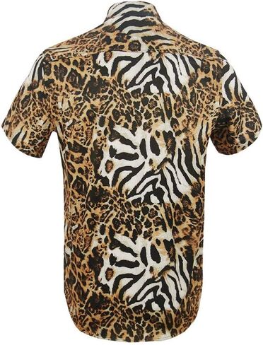 Men's Leopard Printed Disco Shirts Short Sleeve Button Down Casual Shirt in Saudi Arabia
