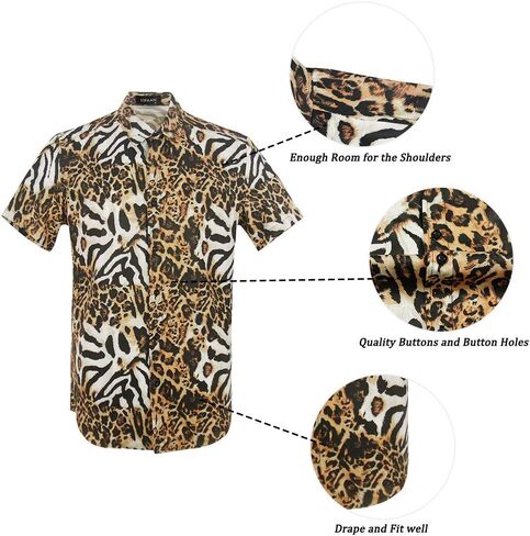 Men's Leopard Printed Disco Shirts Short Sleeve Button Down Casual Shirt in Saudi Arabia