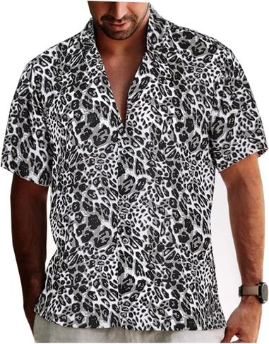 Men's Leopard Printed Disco Shirts Short Sleeve Button Down Casual Shirt in Saudi Arabia