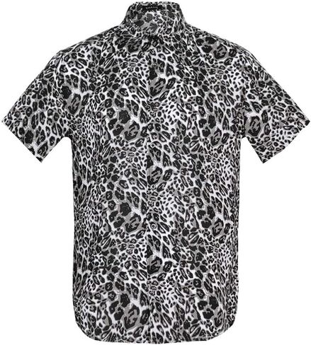Men's Leopard Printed Disco Shirts Short Sleeve Button Down Casual Shirt in Saudi Arabia