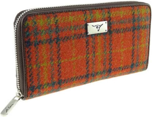 Glen Appin of Scotland Harris Tweed Wallet Large Zip Purse for Women Made in Scotland (Green Herringbone with Overcheck) in Kuwait
