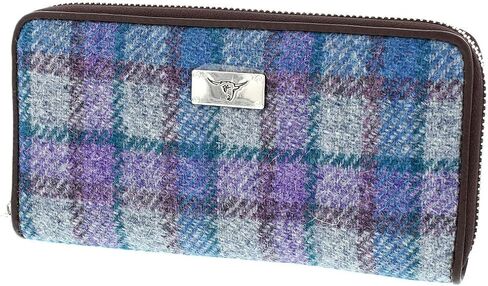 Glen Appin of Scotland Harris Tweed Wallet Large Zip Purse for Women Made in Scotland (Green Herringbone with Overcheck) in Kuwait