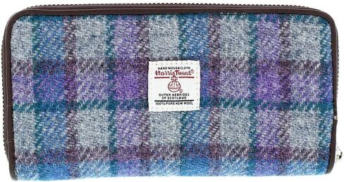 Glen Appin of Scotland Harris Tweed Wallet Large Zip Purse for Women Made in Scotland (Green Herringbone with Overcheck) in Kuwait