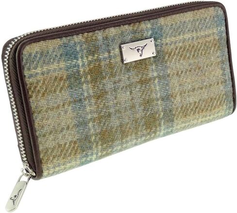 Glen Appin of Scotland Harris Tweed Wallet Large Zip Purse for Women Made in Scotland (Green Herringbone with Overcheck) in Kuwait