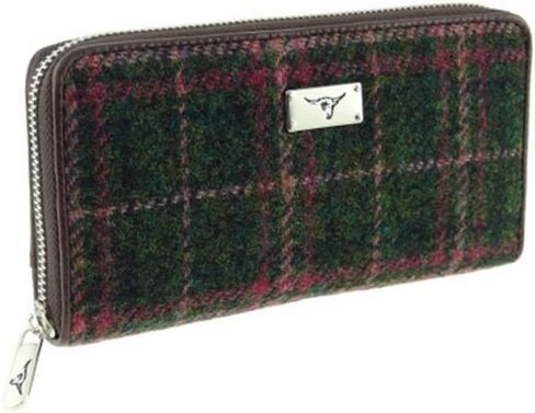 Glen Appin of Scotland Harris Tweed Wallet Large Zip Purse for Women Made in Scotland (Green Herringbone with Overcheck) in Kuwait