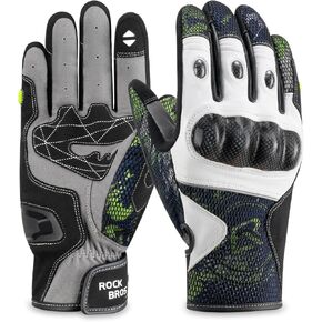 ROCKBROS Leather Motorcycle Gloves for Men - Carbon Fiber Knuckle Protection, Motorbike Powersports, Dirt Bike, Touchscreen Riding Climbing Gloves for Men and Women