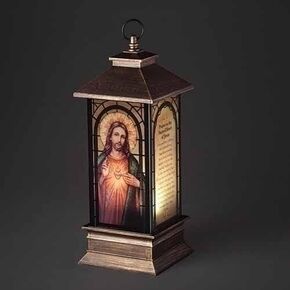 Roman Joseph's Studio LED Sacred Heart of Jesus Decorative Lantern, 11-inch Height, Plastic, Religious Decoration