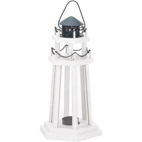 1 X Nautical Light Decorative Clear Glass Wooden Lighthouse Candle Lantern Lamp for Indoor or Outdoor Lighting and Wedding Centerpieces & Decorations