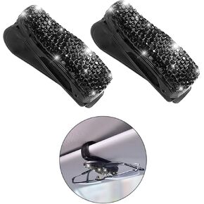 2 Pcs Bling Sunglasses Holders for Car Sun Visor, Bling Crystal Sunglasses Hanger, Fashion Ticket Card Clip Eyeglasses Mount for Women Girls (White)