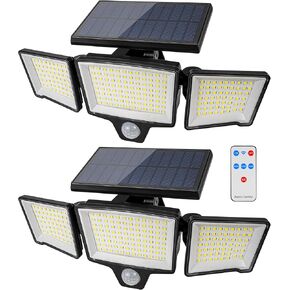 JJC 3CCT Solar Outdoor Lights 2750LM 230 LED Security Lights 3 Heads Motion Sensor Lights 5000K 4000K 3000K Adjustable IP65 Waterproof 270° Wide Angle 3 Modes Flood Wall Lights (1 Pack)