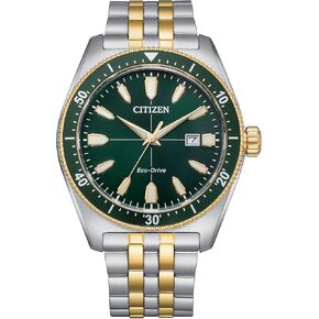 Citizen Eco-Drive Men's Sport Casual Brycen Two-Tone Gold Stainless Steel with Green Dial Watch, 3-Hand Date, Luminous, 43mm