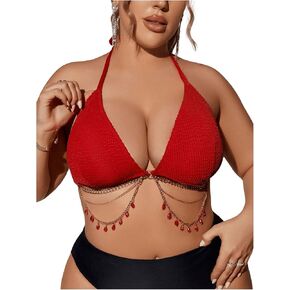 Makemechic Women's Plus Size Bikini Top Top Halter Triangle Tie Backless Swimwear Stops