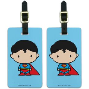 Superman Cute Chibi Character Luggage ID Tags Suitcase Carry-On Cards - Set of 2