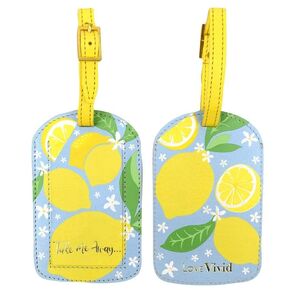 Leather Luggage Tag with ID Card Identifier Suitcase Tag, Lemons, Set of 2