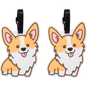 Honbay 2PCS Cute Cartoon Animal Corgi Luggage Tags Silicone Luggage Tags Travel Baggage Tags Suitcase Bag Backpack Labels Identify Labels Travel Identifier Tags Travel Accessories