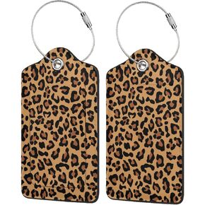 Cheetah Leopard Print Leather Luggage Tag,Privacy Cover ID Label with Stainless Steel Loop for Travel Bag Suitcase