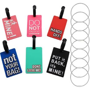 Mziart Funny Luggage Tags Set of 6, 10 Pack Stainless Steel Wire Keychain Cable 7 Inch Extendable Wire Ring Luggage Tags Loops Holder