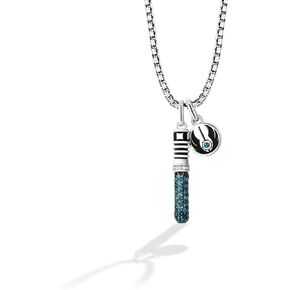 Jewelili Star Wars™ Fine Jewelry OBI-WAN KENOBI™ WOMEN'S LIGHT SABER PENDANT Sterling Silver and Black Enamel with 1/20 CT.TW. Diamonds, London Blue Topaz