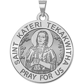 PicturesOnGold.com Saint Kateri Tekakwitha Religious Medal - 2/3 Inch Size of Dime, Sterling Silver
