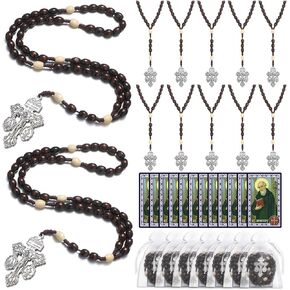 12 Sets Rosary Beads Catholic for Men Women Rosary Cross with Pardon Crucifix Necklace St Benedict Prayer Card Organza Bags Catholic Gifts for Cristianos Rosarios Catolicos Para Hombre