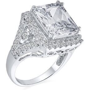 Bling Jewelry Art Deco Style Big 7ct AAA CZ Ittion Solitaire Emerald Cut Cut Engging Ring for Women Side Stone Baguette Thin Thin