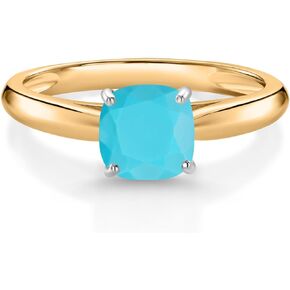 Gem Stone King 10K 2 Tone Gold Green Turquoise Solitaire Engagement Ring For Women | 0.90 Cttw | Gemstone Birthstone | Available In Size 5, 6, 7, 8, 9