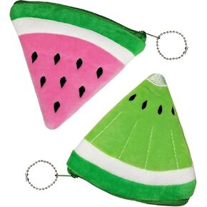 FuninCrea Plush Coin Purse, Cute Womens Wallet Small Coin Pouch Mini Ladies Change Purse Case Fruit Zipper Bag Small Items Storage Bag for Coin Cash Cosmetic Key Holder (Pink+Green)