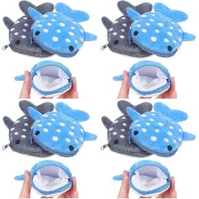 8 PCS Plush Children New Shark Coin Coin Bag Bag (Blue + Gray) Mini Makeup Bag Base Coin Prests for Boys Plush Chang