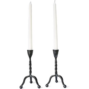Black Candlestick Holders Set of 2 Wrought Iron Candlestick Vintage Rustic Candle Holder for Table Centerpiece, Wedding Reception, Festive Christmas Mantel Decoration or Home Decor