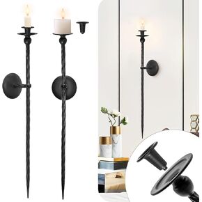 Black Candle Wall Sconces, Large Wall Candle Holder Set of 2, Long Wall Candle Sconces Set of Two, Metal Wall Candle Sconces Holder for Modern Bedroom Dining Room (Black)