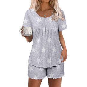 Ekouaer Pajama Set for Women 2 Piece Women's Short Sleeve Pajama Sets, Lounge Sleepwear Ladies Pjs Sets with Pockets