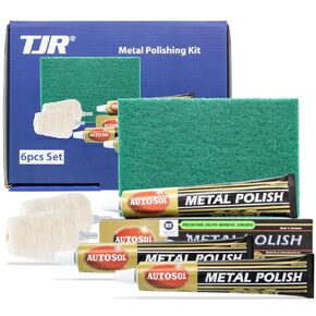 TJR® Polishing Kit – 3-Piece Polishing Paste with Abrasive Scuffing Pad, 2-Piece Polishing Mops – Metal Polish Compatible with Stainless Steel, Brass – Aluminum Polishing Kit Removes Small Scratches