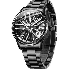 OLEVS Men Watch Blue Gold Analog Quartz Stainless Steel Waterproof Luminous Date Luxury Casual Watch