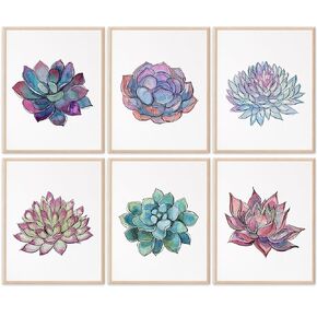 Succulent Watercolor Sketches Art Prints - (Set of 6) - Unframed - 8x10s | Elegant and Refreshing Botanical Décor for Modern Living Rooms, Bedrooms, or Offices | Botanical Prints | Floral Wall Décor